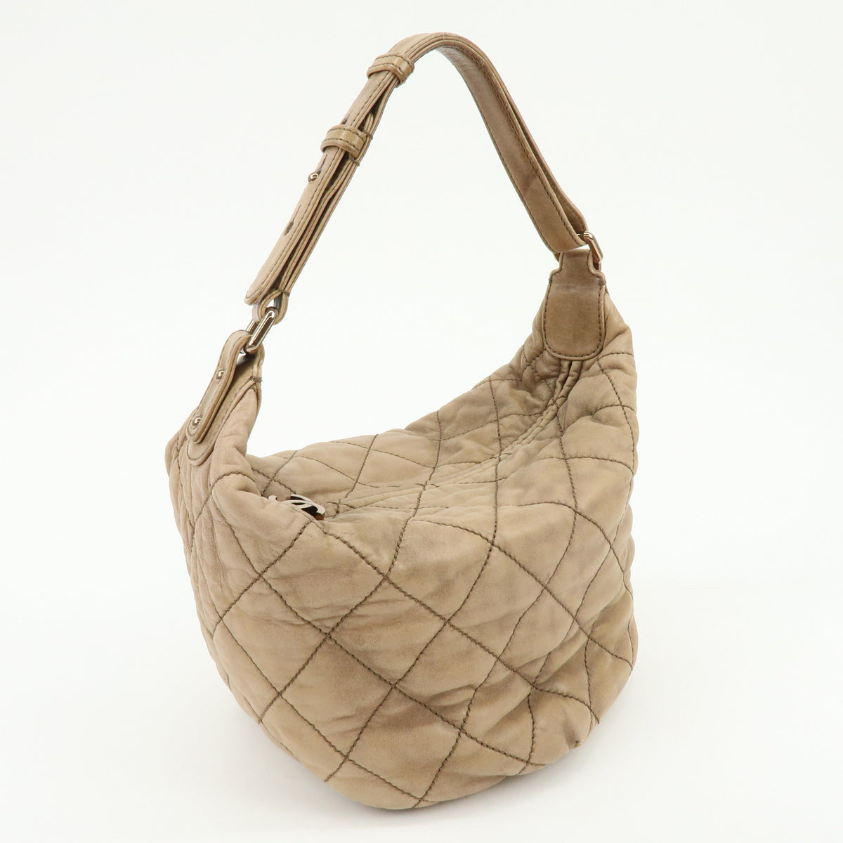 CHANEL Wild Stich Calf Skin Shoulder Bag Hand Bag Beige Metallic Pink
