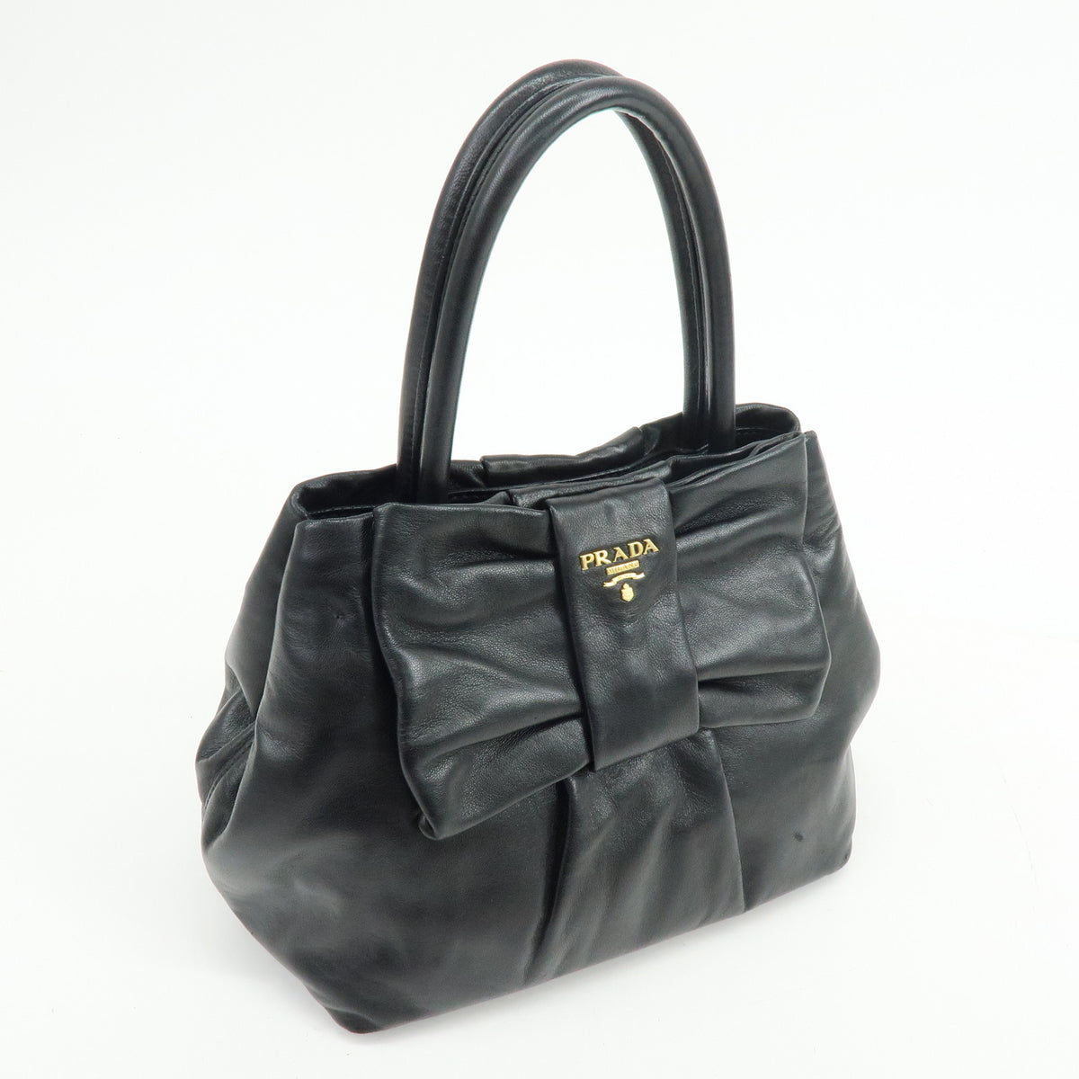 PRADA Nappa Leather Ribbon 2Way Hand Bag Tote Bag Black BN1601