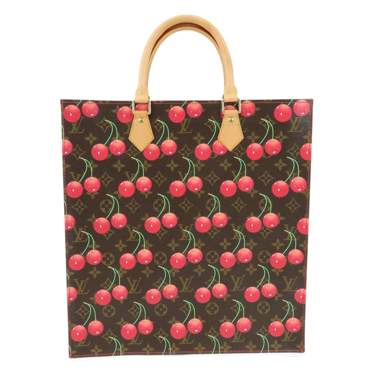 Louis Vuitton Monogram Cherry Sac Plat Tote Hand Bag Brown M95010