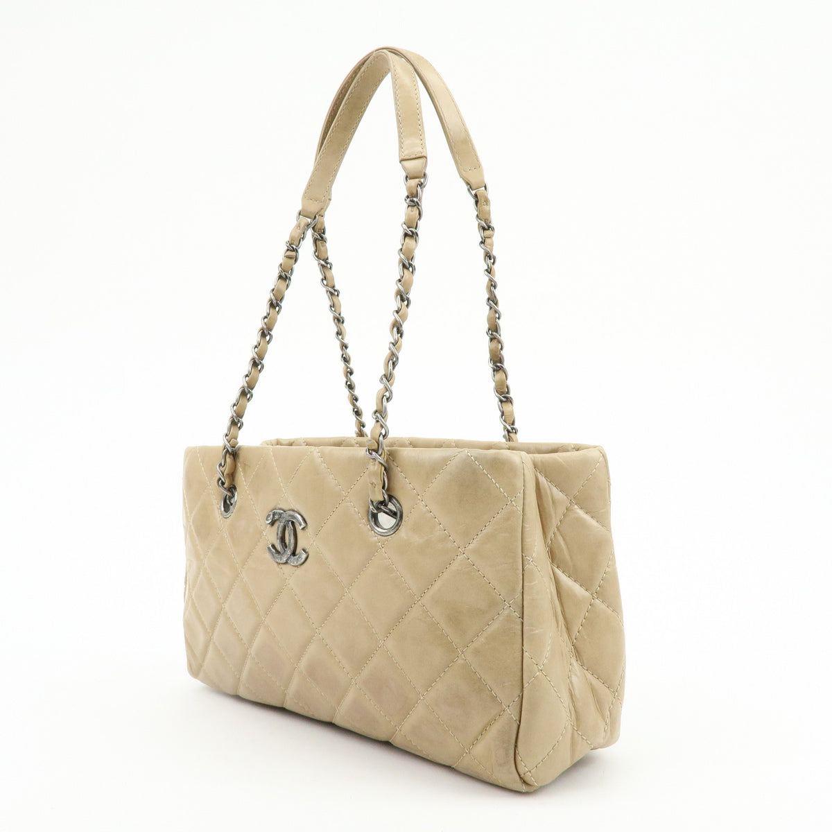 CHANEL COCO Mark Matelasse Chain Shoulder Bag Tote Bag Beige Silver