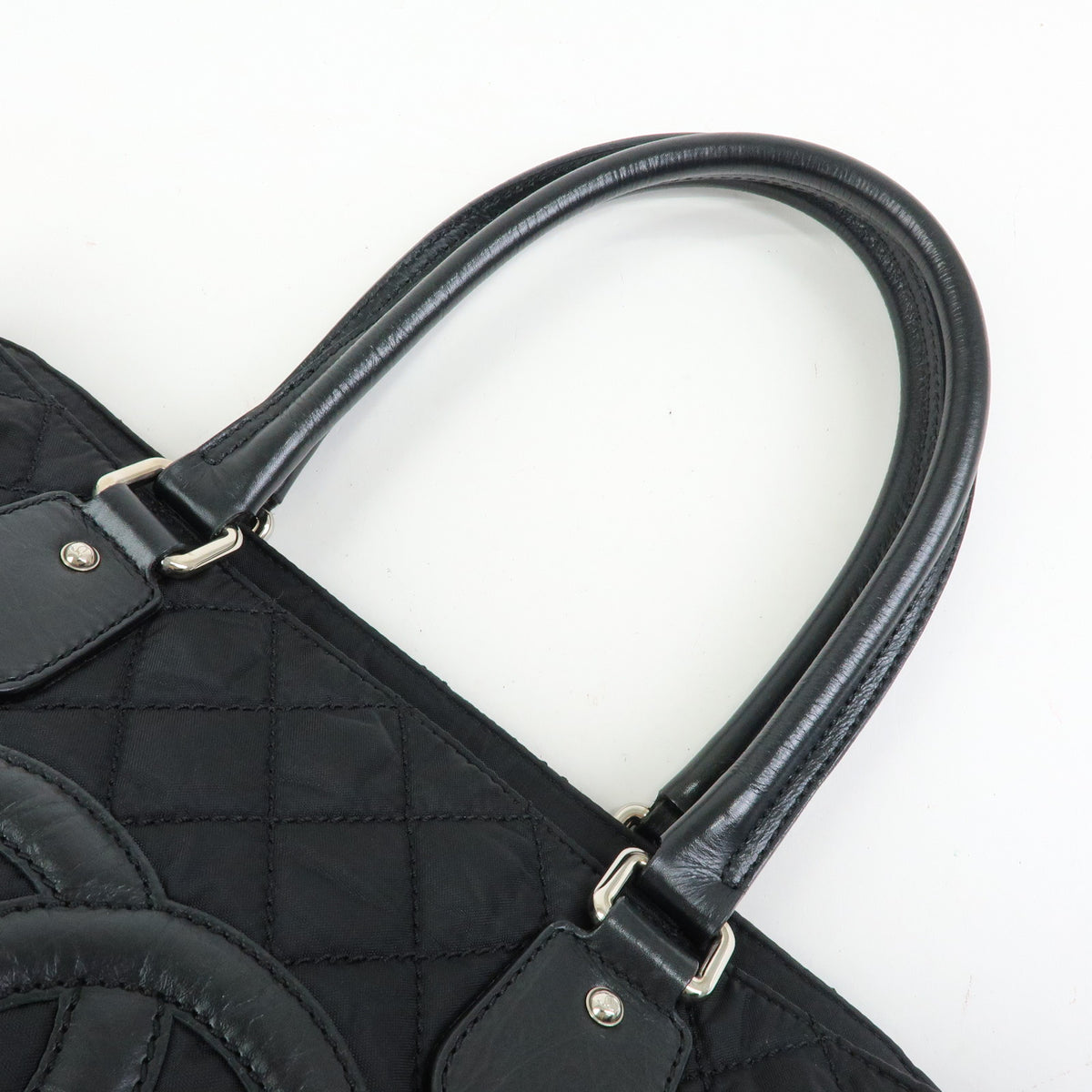 CHANEL Paris New York COCO Mark Nylon Leather Tote Bag Black A33100