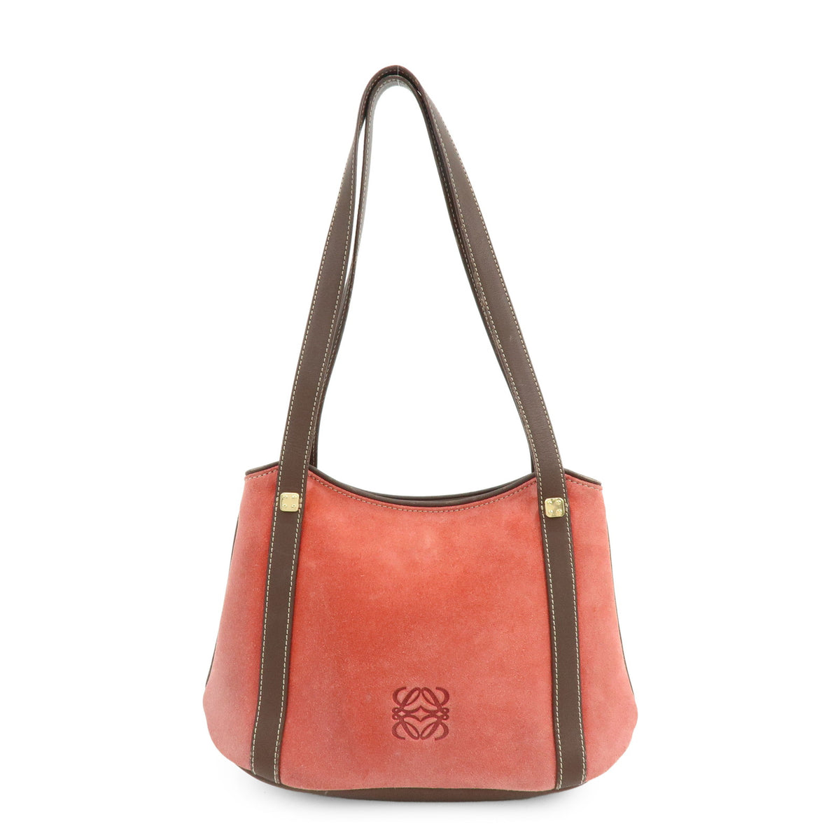 LOEWE Anagram Suede Leather Mini Hand Bag Tote Shoulder Bag Red