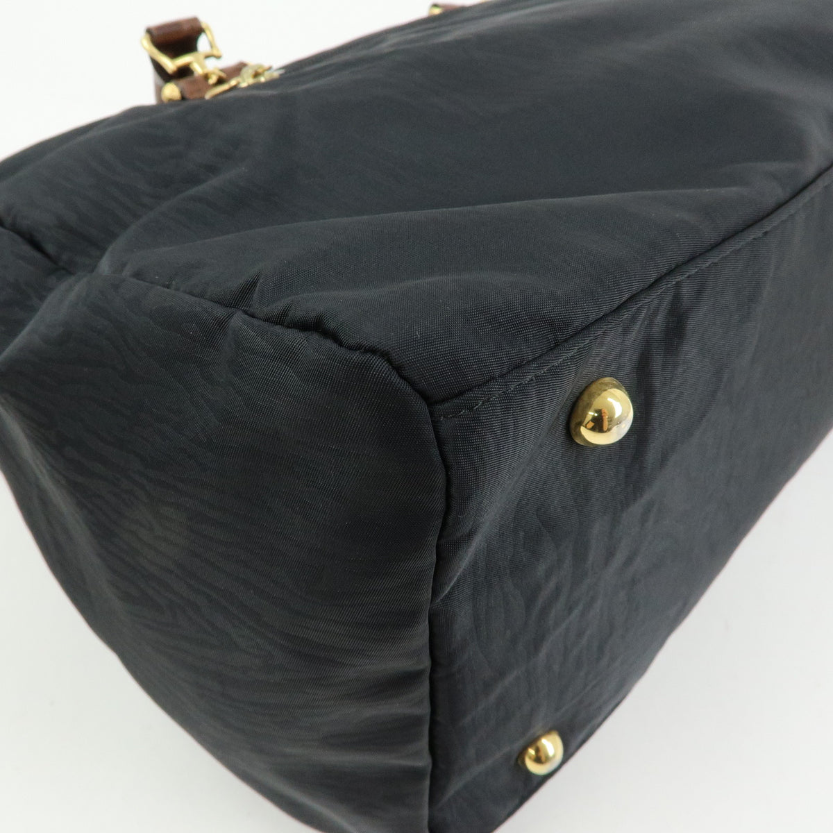 BALENCIAGA Nylon Embossed Leather Boston Bag Black Brown