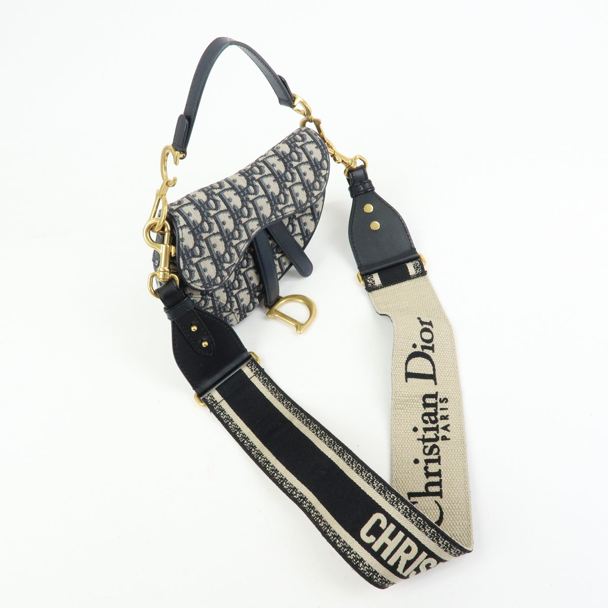 Christian Dior Trotter Saddle Jacquard Canvas Leather 2Way Bag Hand Bag