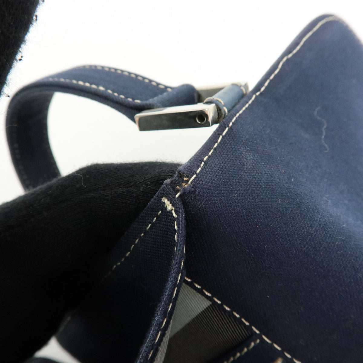 FENDI Mamma Baguette Canvas Shoulder Bag Hand Bag Navy 26424