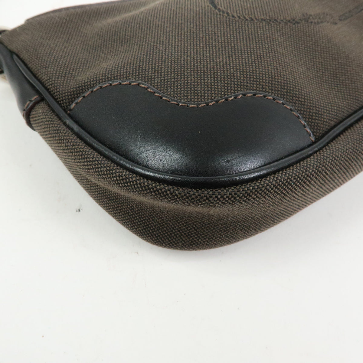 PRADA Logo Jacquard Leather Shoulder Bag Hand Bag Dark Brown