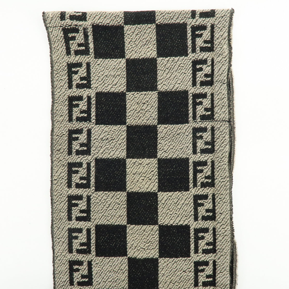 FENDI Zucca FF Logo Acrylic Wool Scarf Shawl Beige Black