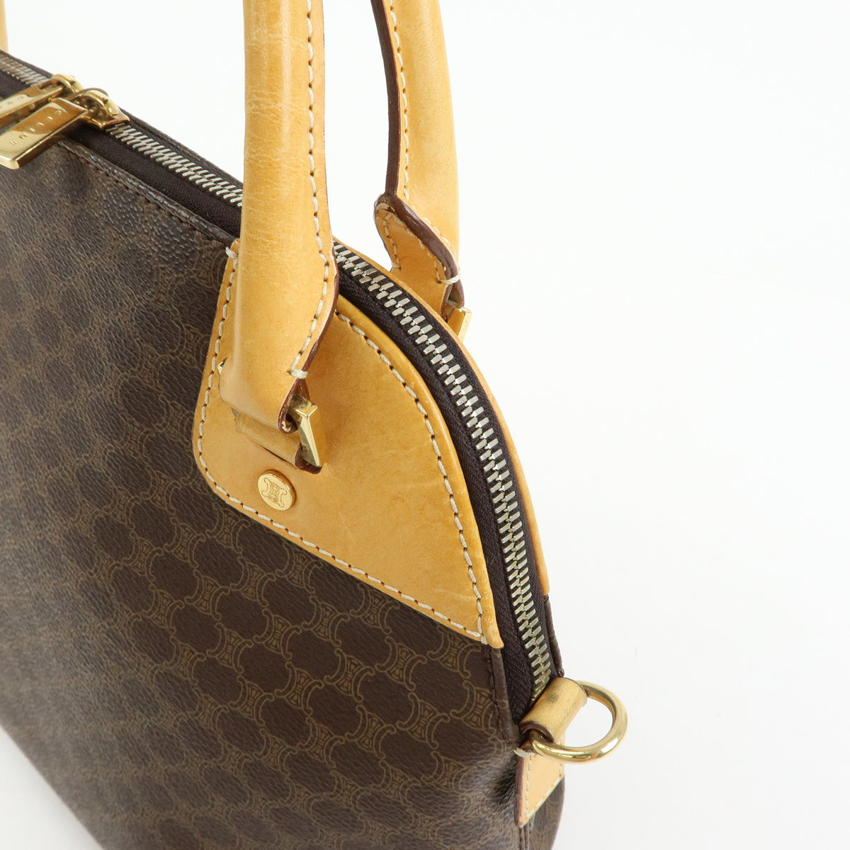 CELINE Macadam PVC Leather 2Way Bag Hand Bag Shoulder Bag Brown Beige