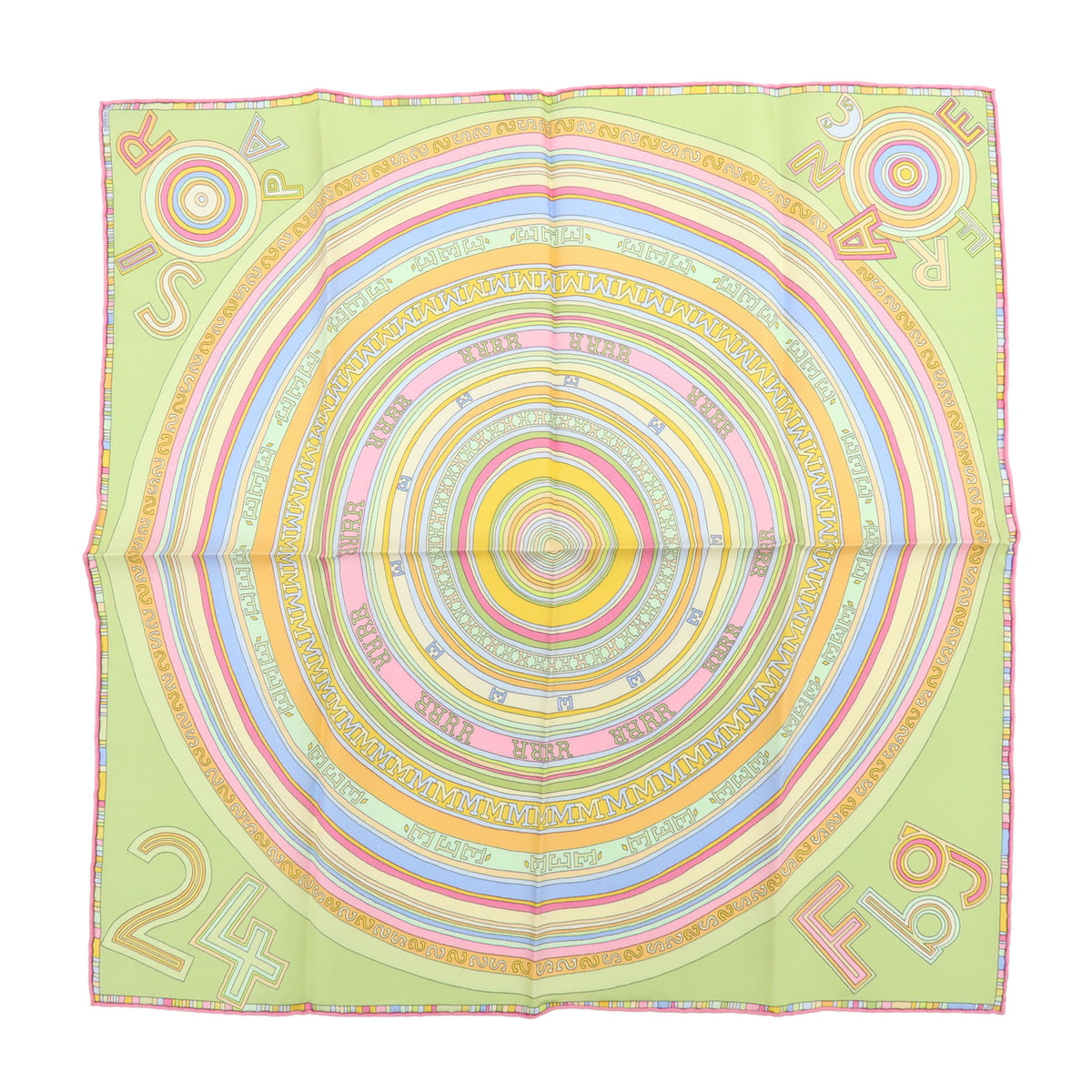 HERMES Carre 42 Silk 100% Scarf FRANCE PARIS 24 Fbg Light Green Pink
