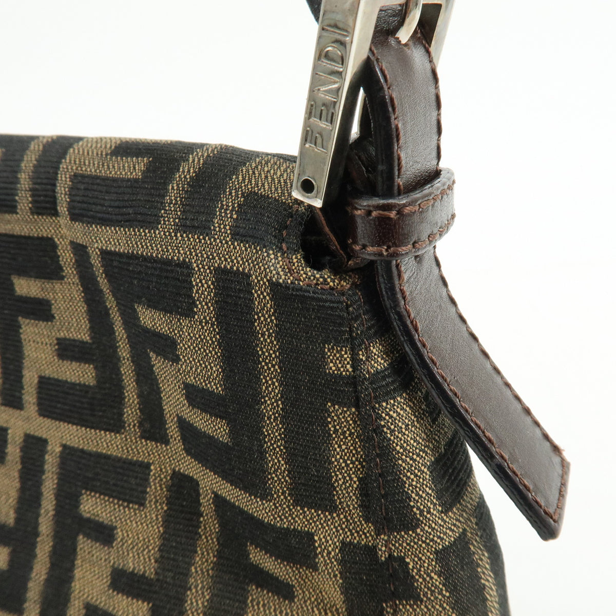 FENDI Mamma Baguette Zucca Jacquard Canvas Leather Shoulder Bag 26325