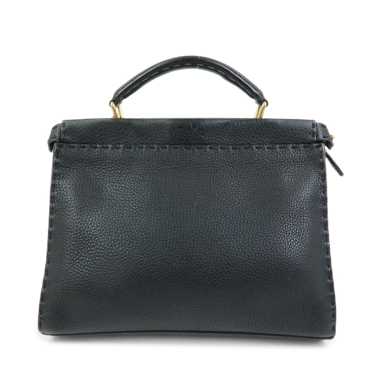 FENDI Peekaboo Seleria Calf Leather 2Way Hand Bag Black 7VA422
