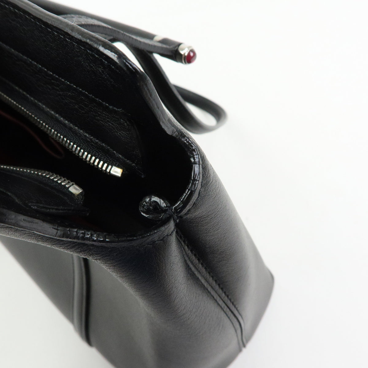 Cartier Cabochon Leather Tote Bag Shoulder Bag Hand Bag Black