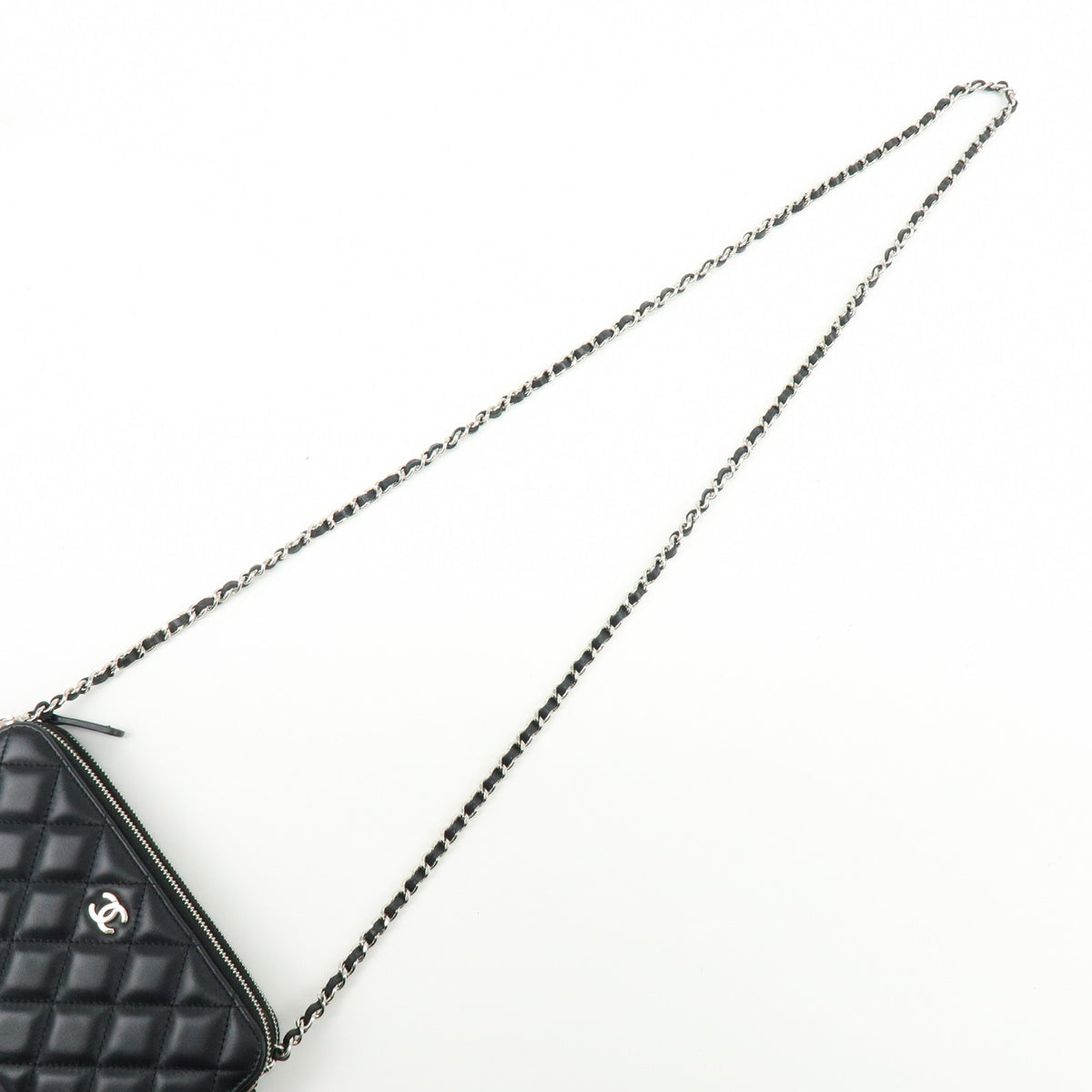 CHANEL COCO Mark Matelasse Lamb Skin Chain Shoulder Bag Black Silver