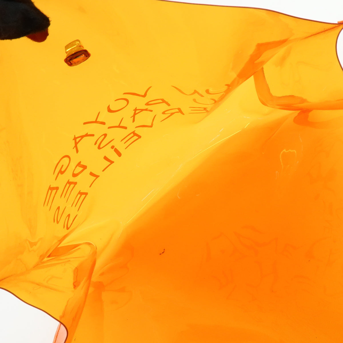 HERMES Kelly Vinyl Turn-Lock Hand Bag Clear Orange