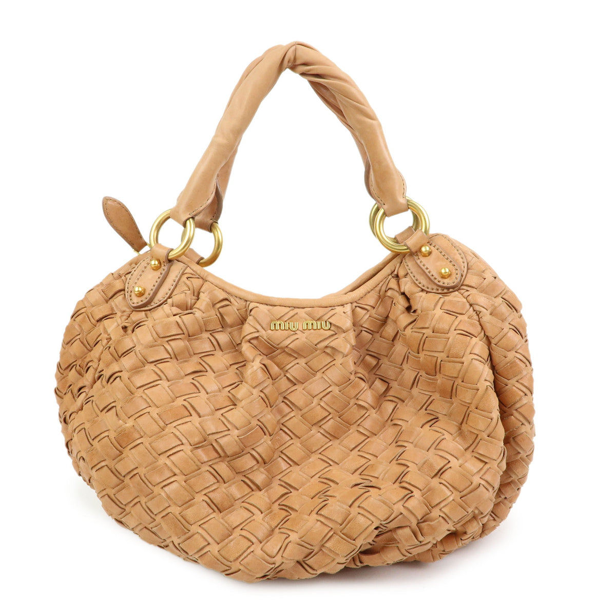 MIU MIU Leather Blaid Shoulder Bag Hand Bag Brown