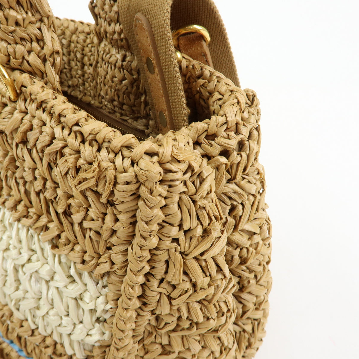PRADA Canapa Triangle Logo Tricot Raffia 2Way Bag Camel Orange 1BG153