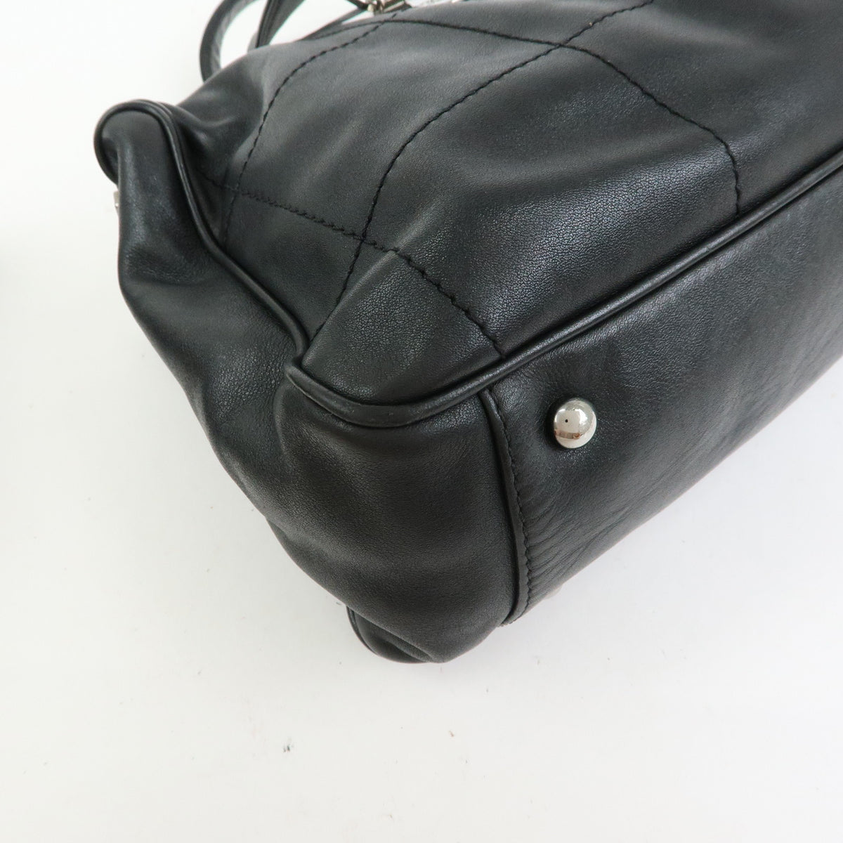CHANEL Chocolate Bar Lamb Skin Mini Boston Bag Hand Bag Black A19989
