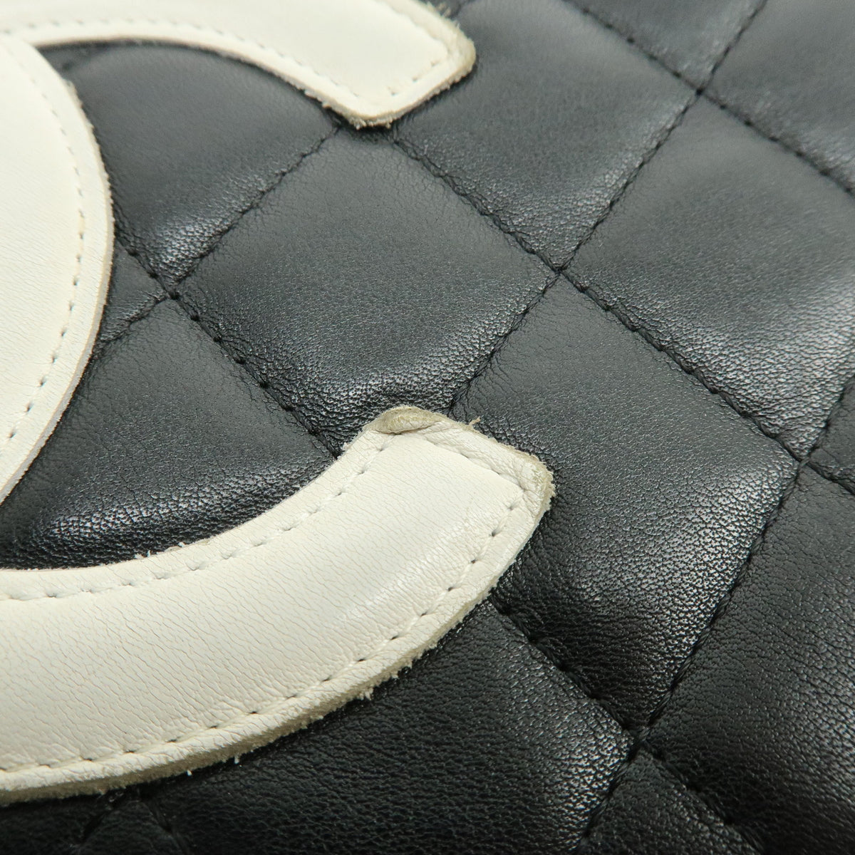 CHANEL Cambon Line COCO Mark Calf Skin Cosmetic Pouch Black White