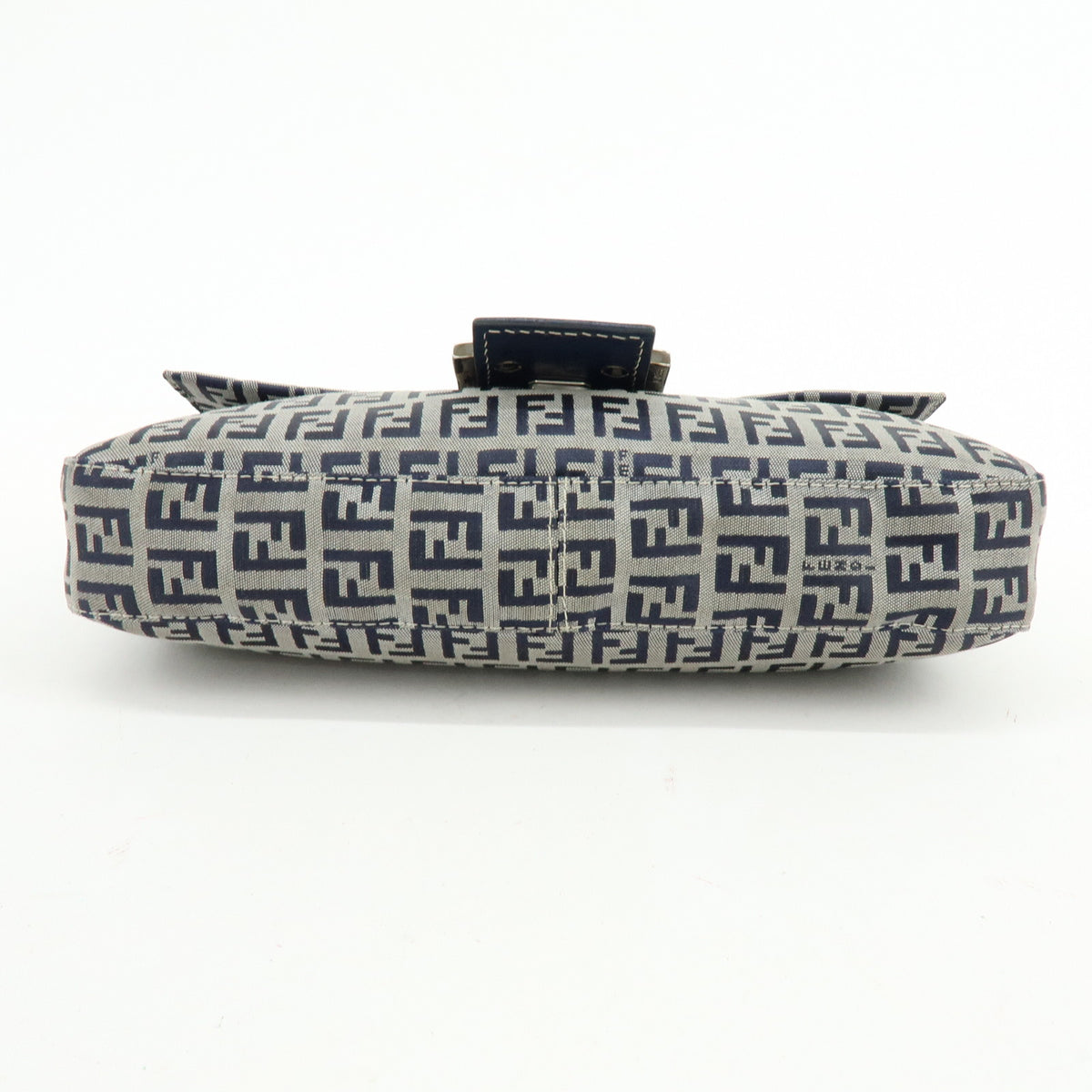 FENDI Mamma Baguette Zucchino Canvas Leather Shoulder Bag Navy 26424