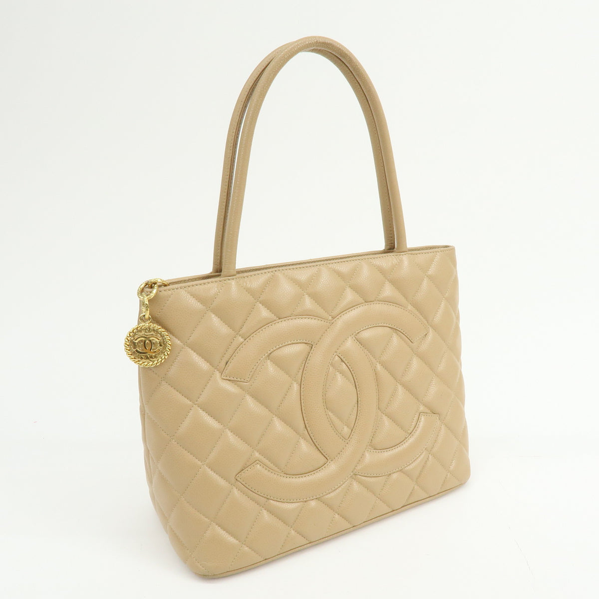 CHANEL Medallion Matelasse COCO Mark Tote Bag Hand Bag Beige A01804