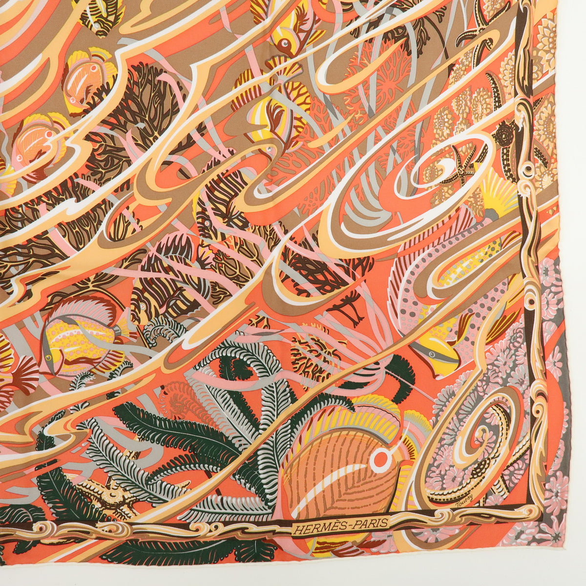 HERMES Carre 90 Silk 100% Scarf De la Mer au Ciel Orange