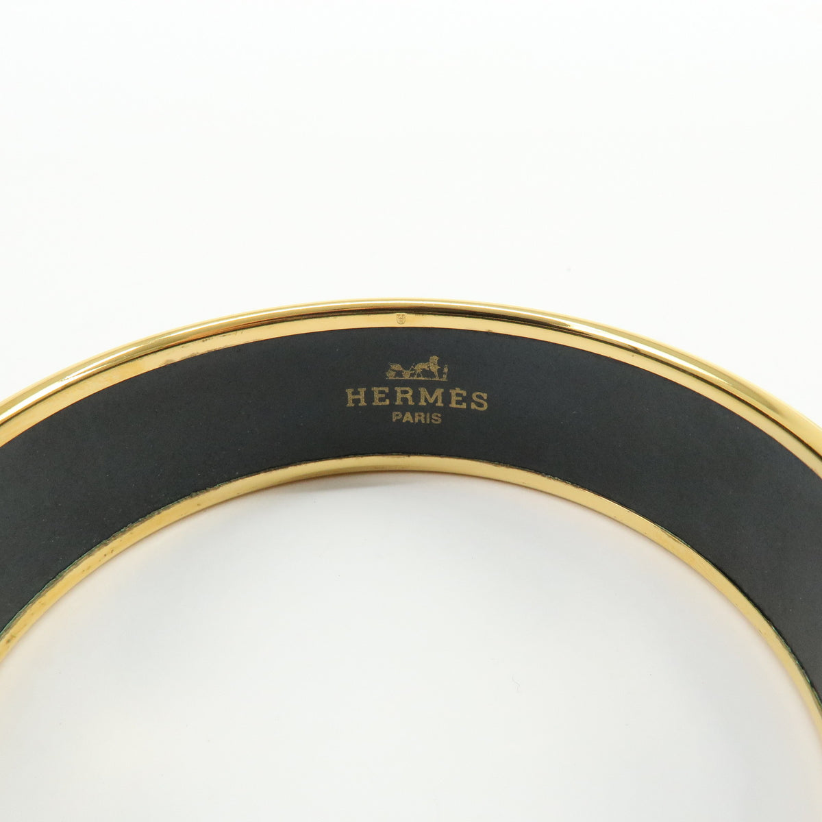 HERMES Email GM Gold Plated Metal Bangle Bracelet Gold Brown