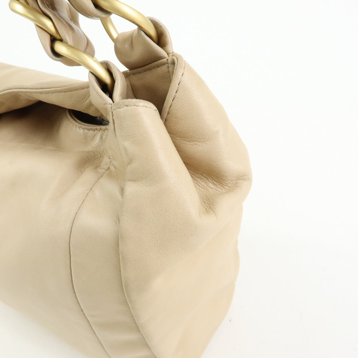 CHANEL COCO Mark Lamb Skin Chain Shoulder Bag Hand Bag Beige