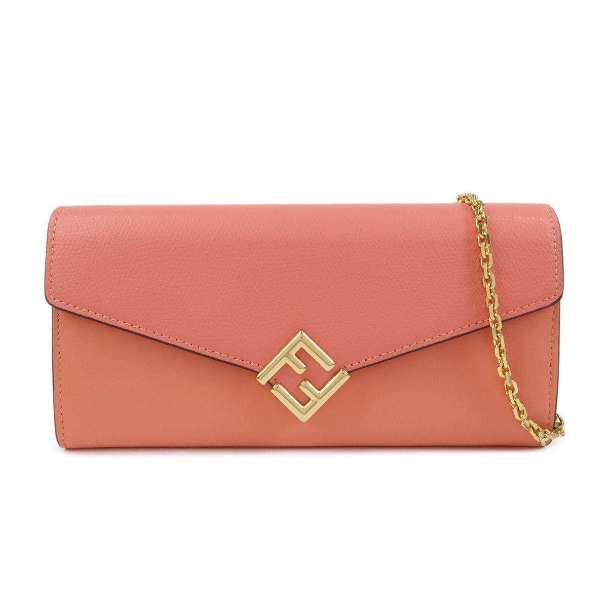 FENDI FF Diamond Leather Chain Long Wallet WOC Pink 8M0365
