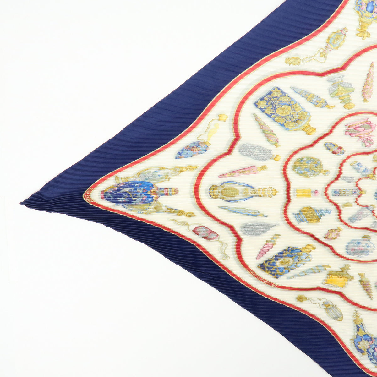 HERMES Silk 100% Pleated Carre Scarf Pourvu qu'on ait l'ivresse Navy