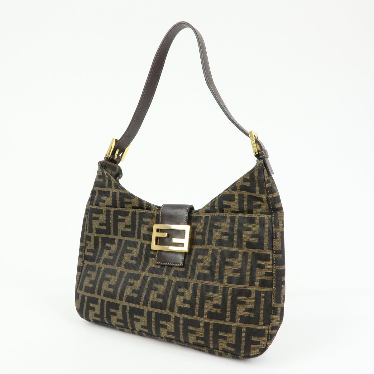 FENDI Zucca Canvas Leather Shoulder Bag Hand Bag Brown 26569
