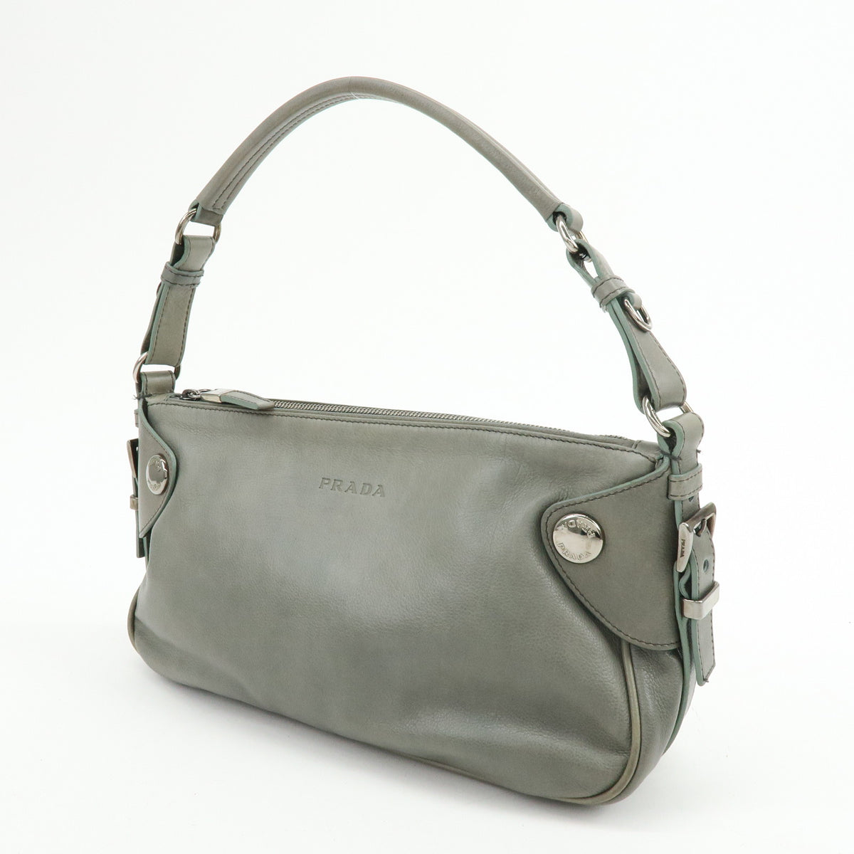 PRADA Buffalo Snap Leather Hand Bag Shoulder Bag Gray BR2666