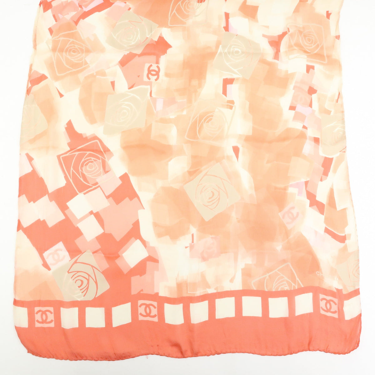 CHANEL COCO Mark Silk 100% Scarf Pink Orange White