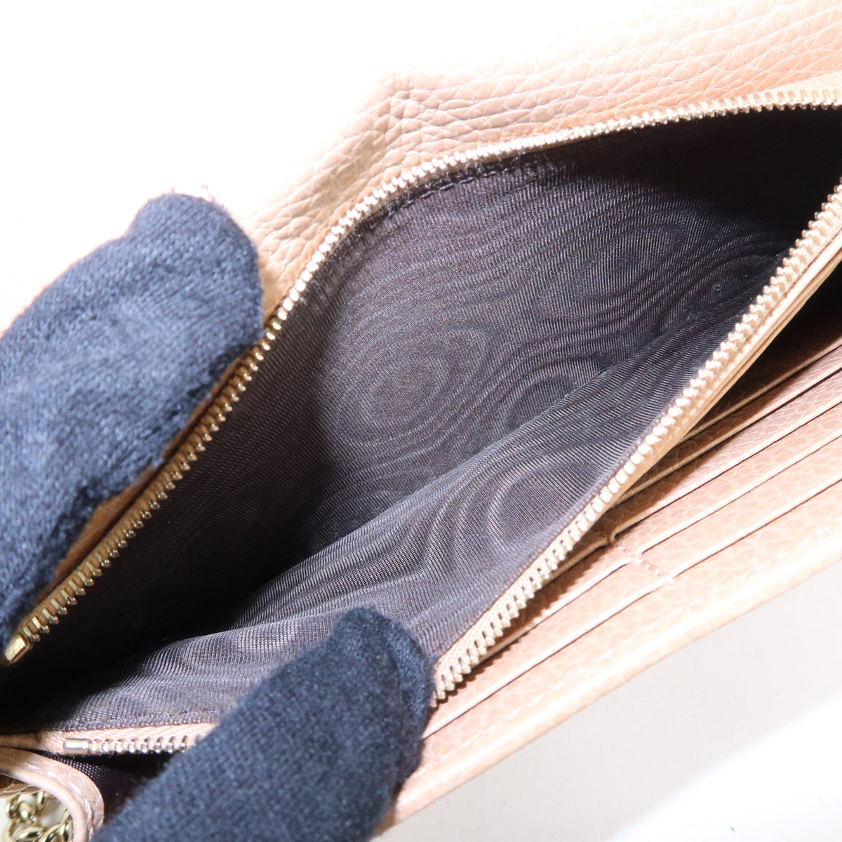 GUCCI Interlocking G Leather Chain Wallet Shoulder Bag Beige 510314