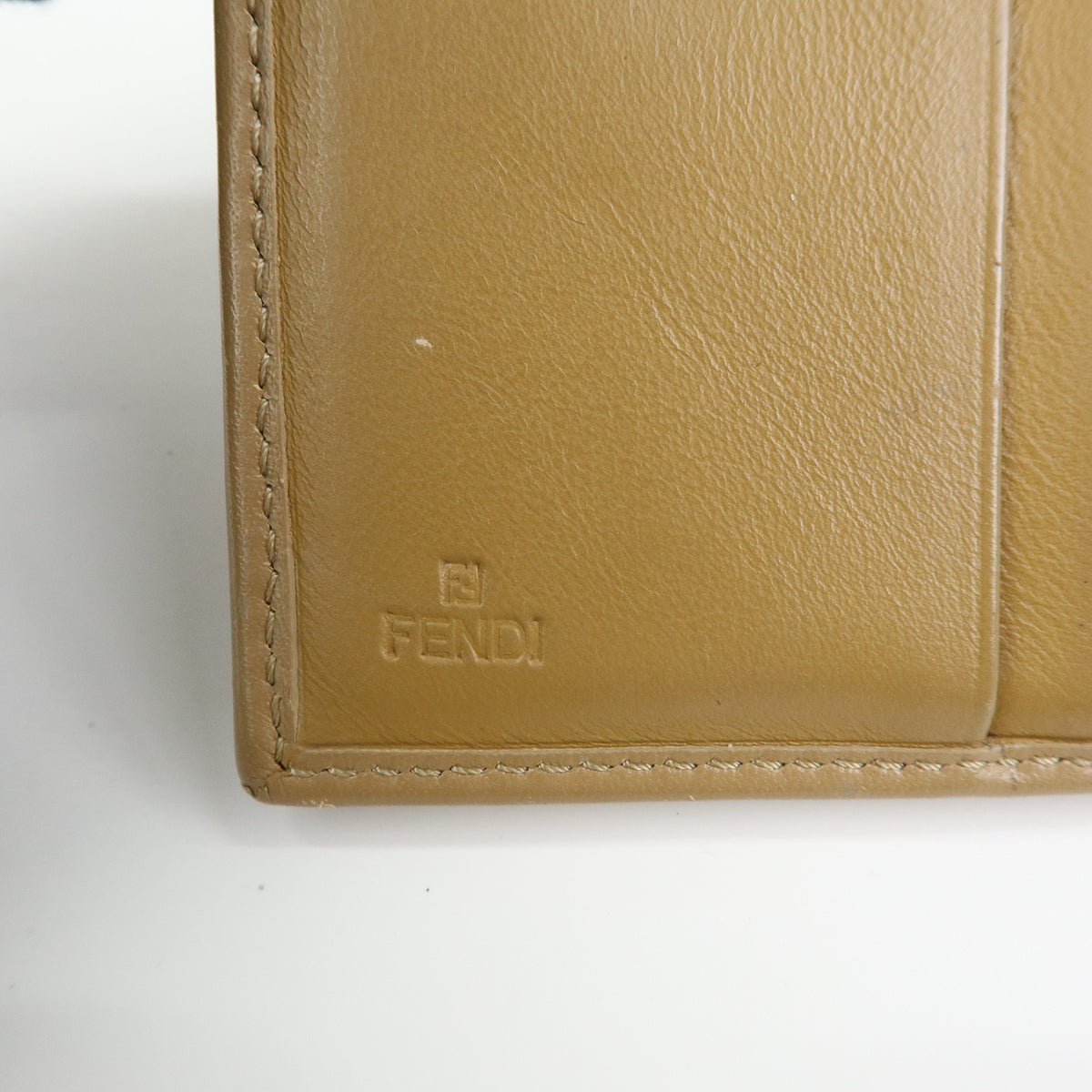 FENDI Logo Leather Bi-fold Compact Wallet Brown Gold 8M0188
