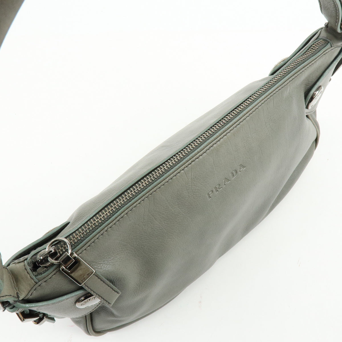 PRADA Buffalo Snap Leather Hand Bag Shoulder Bag Gray BR2666