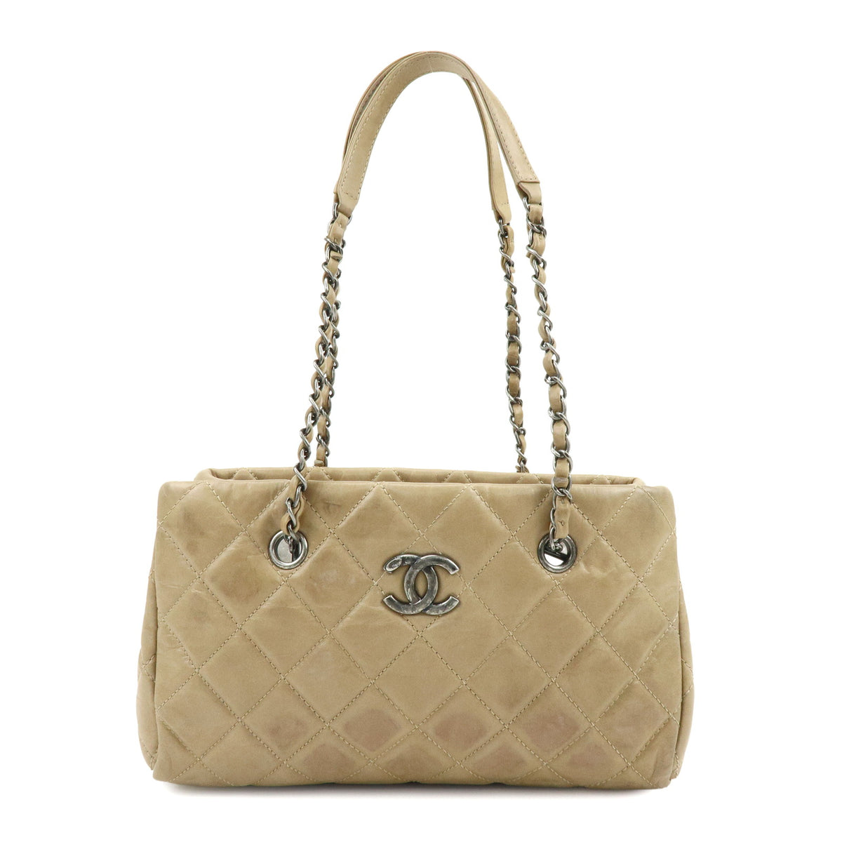 CHANEL COCO Mark Matelasse Chain Shoulder Bag Tote Bag Beige Silver