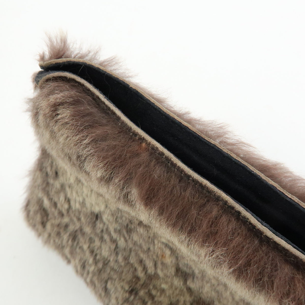 CHANEL COCO Mark Lapin Suede Fur Hand Bag Tote Bag Brown