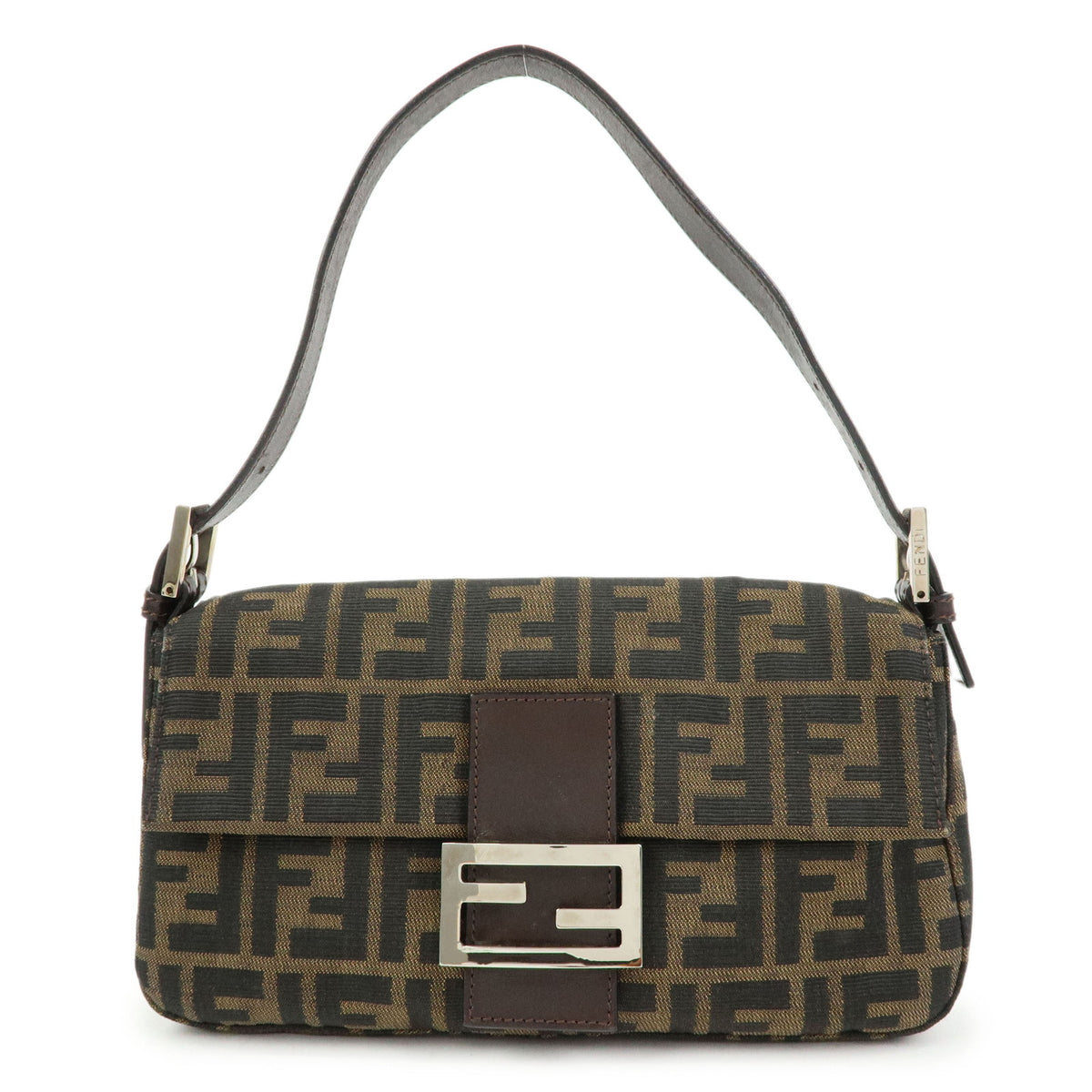 FENDI Zucca Mamma Baguette Jacquard Canvas Leather Shoulder Bag 26424