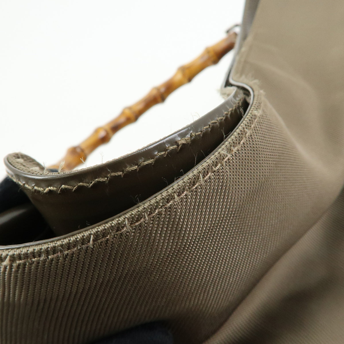 GUCCI Bamboo Nylon Leather 2Way Bag Hand Bag Khaki 001・2123・1577