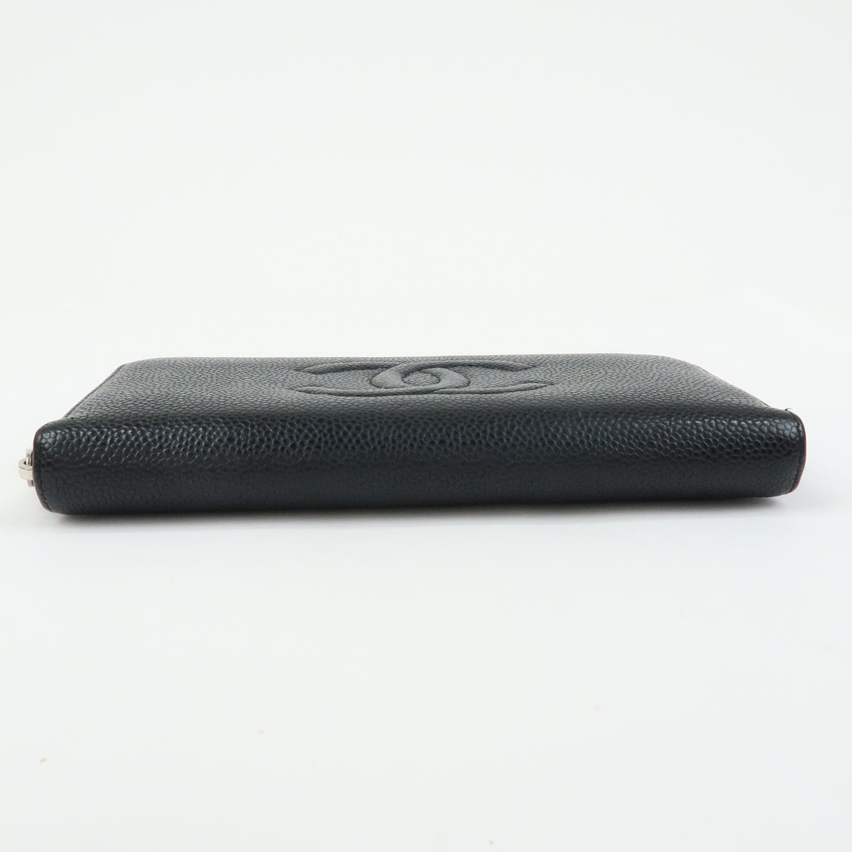 CHANEL COCO Mark Caviarskin Round Zippy Long Wallet Black A50071