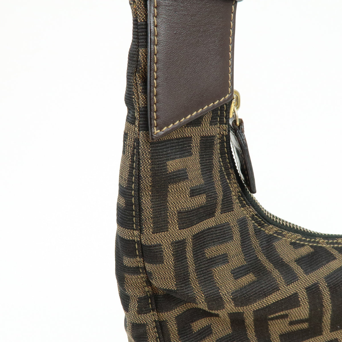FENDI Zucca Canvas Leather Shoulder Bag Hand Bag Brown