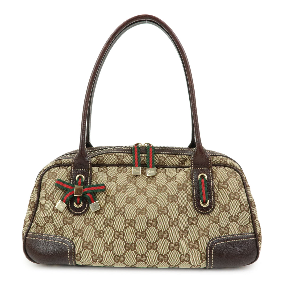GUCCI Princy Sherry GG Canvas Leather Boston Bag Beige Brown 161720