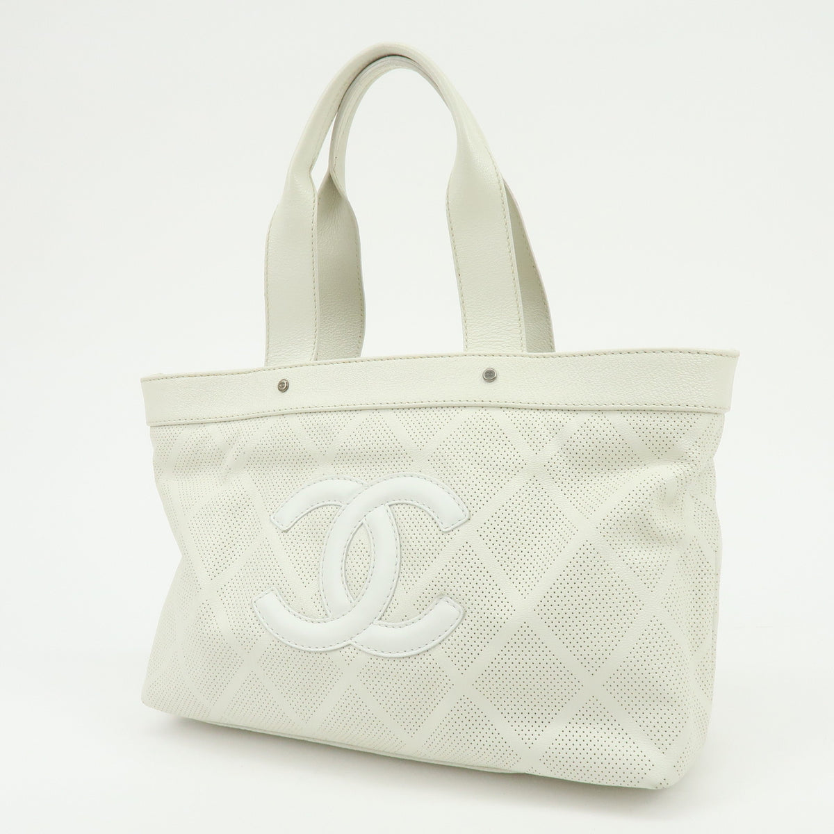 CHANEL COCO Mark Leather Perforated Shoulder Bag Hand Bag White
