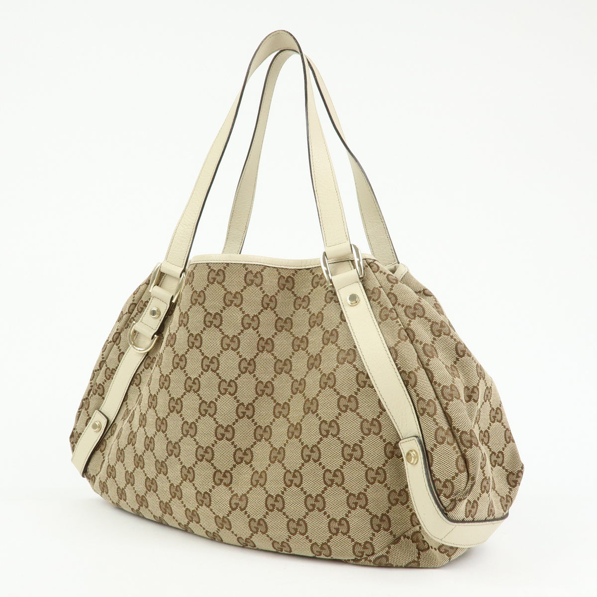 GUCCI Abbey GG Canvas Leather Tote Bag Hand Bag Beige Ivory 130736