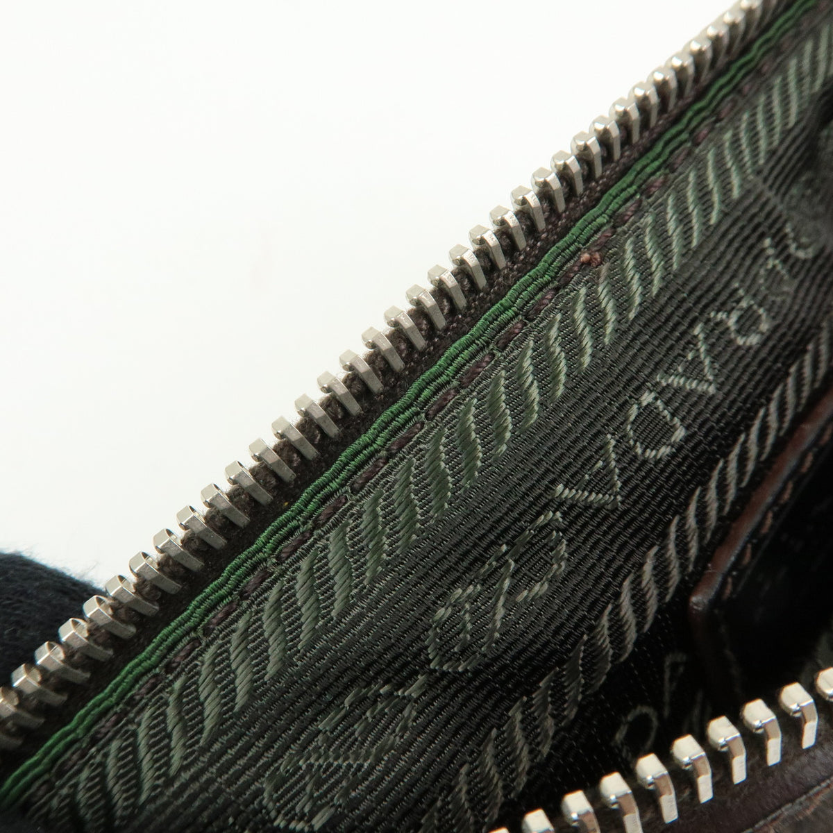 PRADA Logo Jacquard Leather Shoulder Bag Hand Bag Dark Brown