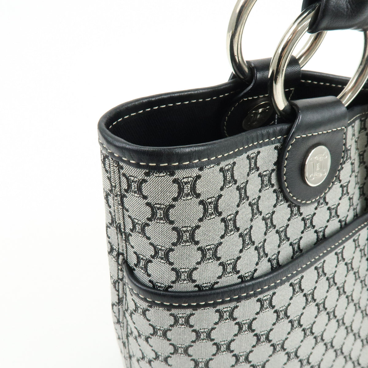 CELINE Macadam Canvas Leather Tote Bag Hand Bag Grey Black