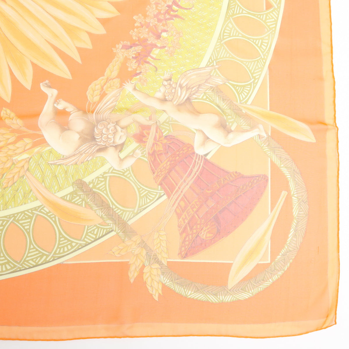 HERMES Carre 90 Silk 100% Scarf AMOURS Orange