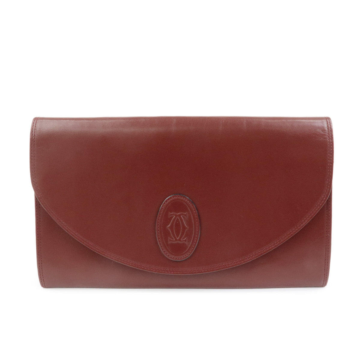 Cartier Must de Cartier Leather Clutch Bag Flat Pouch Bordeaux Wine Red