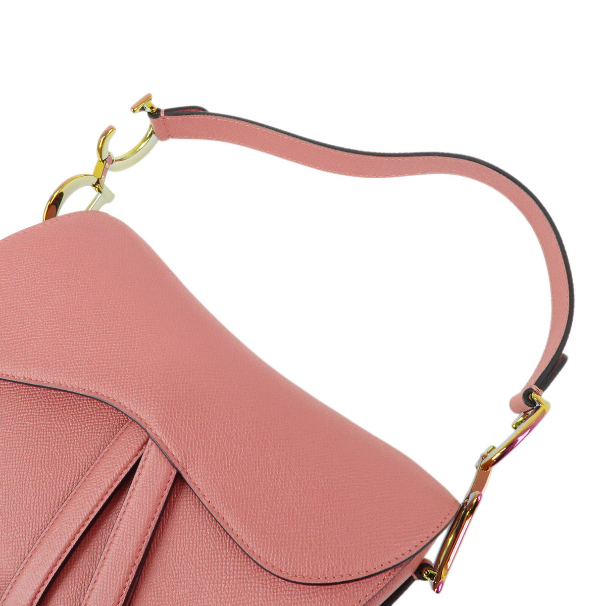 Christian Dior CD Logo Saddle Bag Leather Shoulder Bag Hand Bag Pink