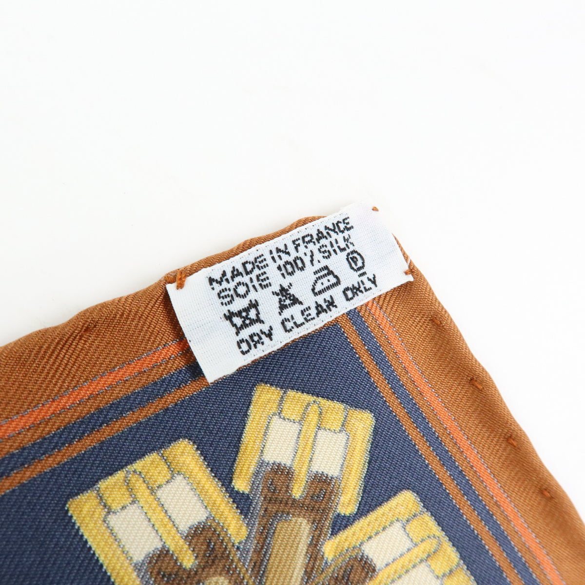 HERMES Carre 42 Silk 100% Scarf LES SANGLES Orange Brown Yellow